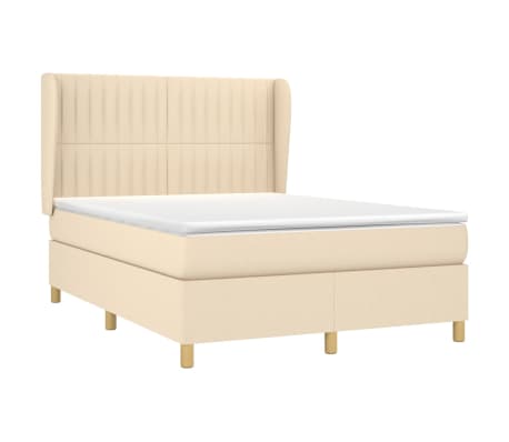 vidaXL Boxspringbett mit Matratze Creme 140x190 cm Stoff