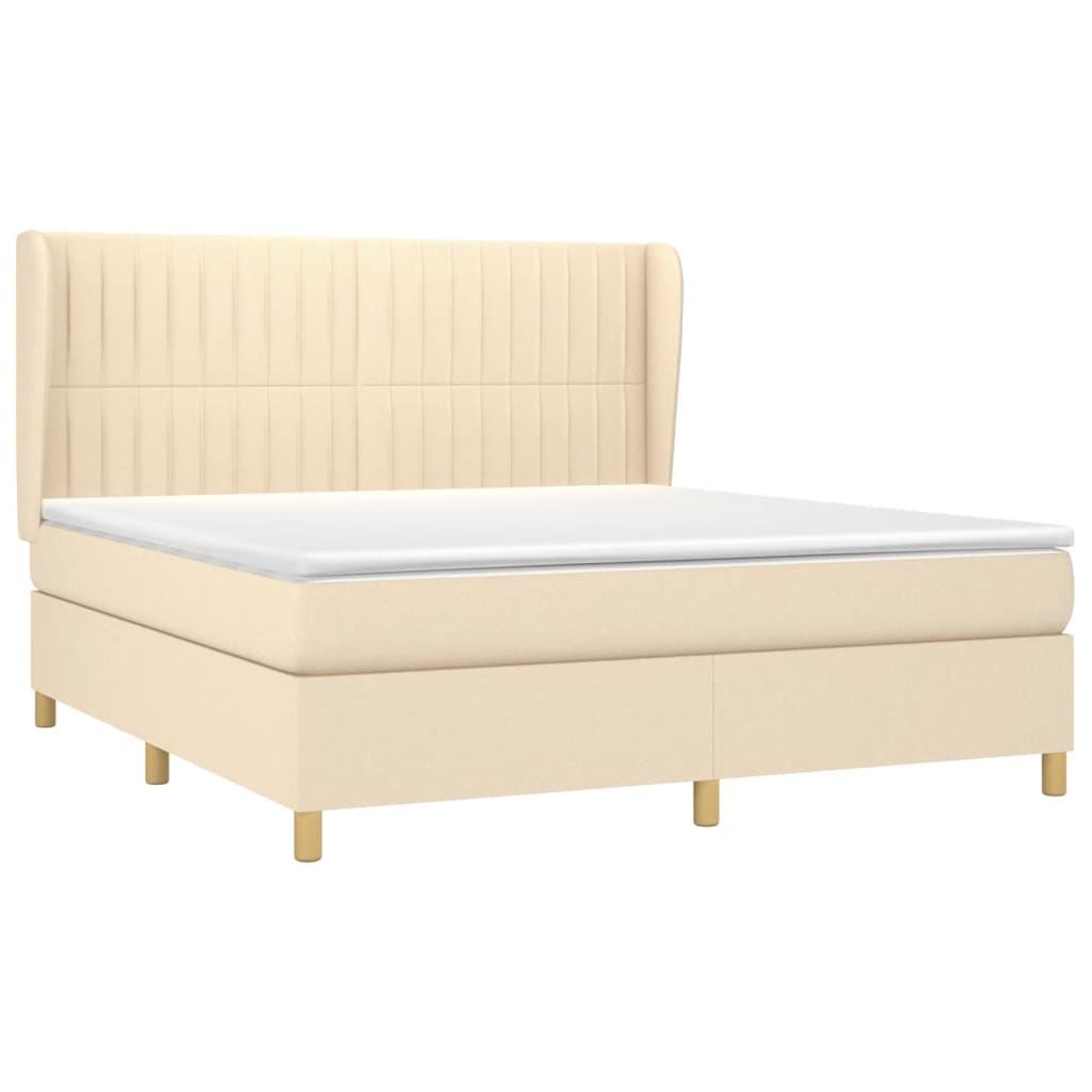 vidaXL Boxspring met matras stof crèmekleurig 160x200 cm afbeelding