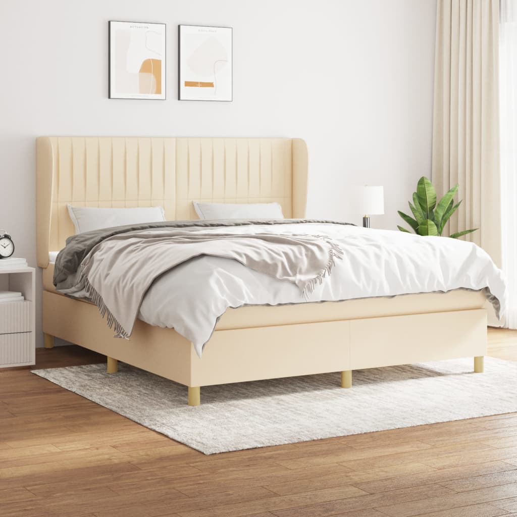 vidaXL Boxspringbett mit Matratze Creme 160x200 cm Stoff