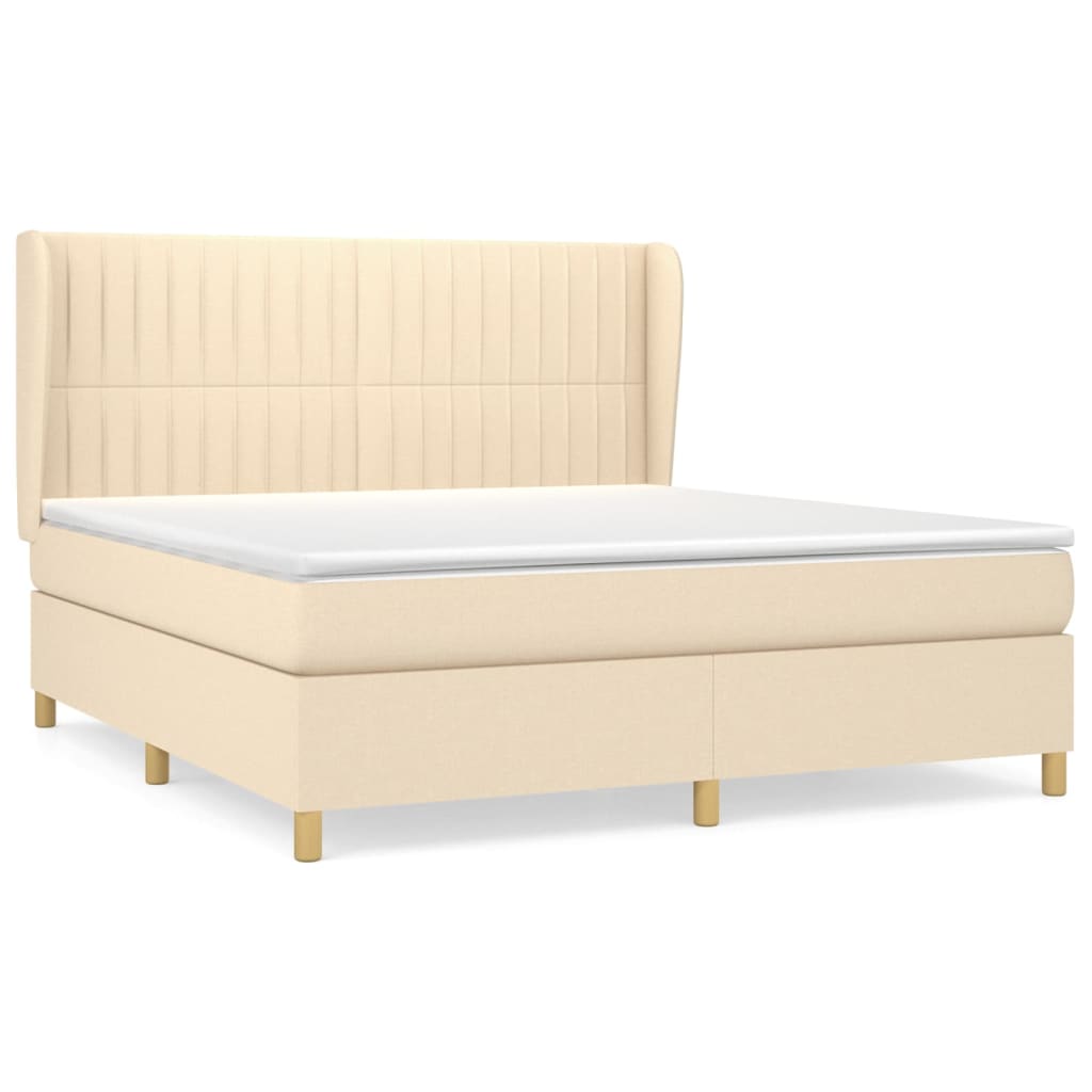 vidaXL Posteľný rám boxspring s matracom krémový 180x200 cm látka