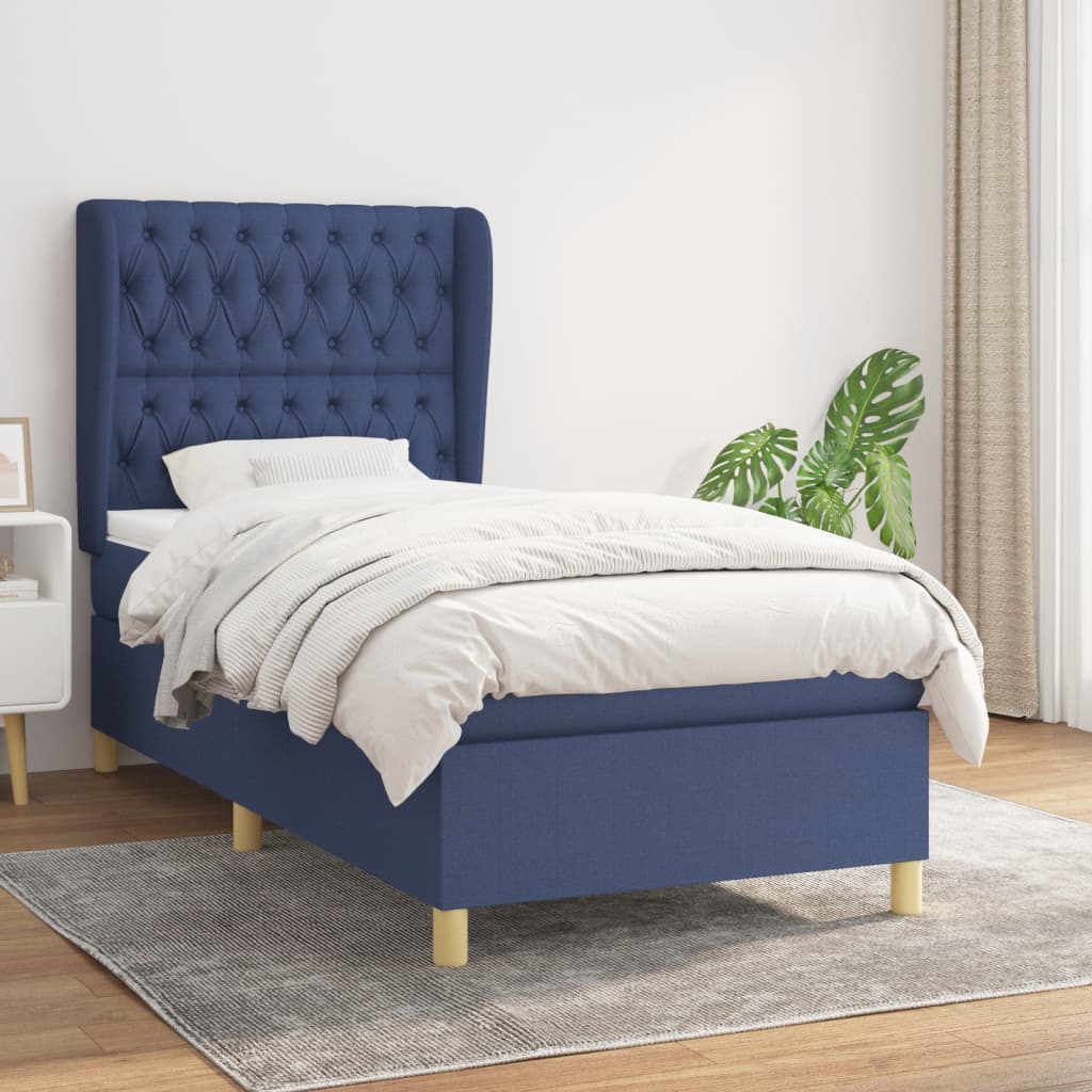 Boxspringbett mit Matratze Blau 90×200 cm Stoff