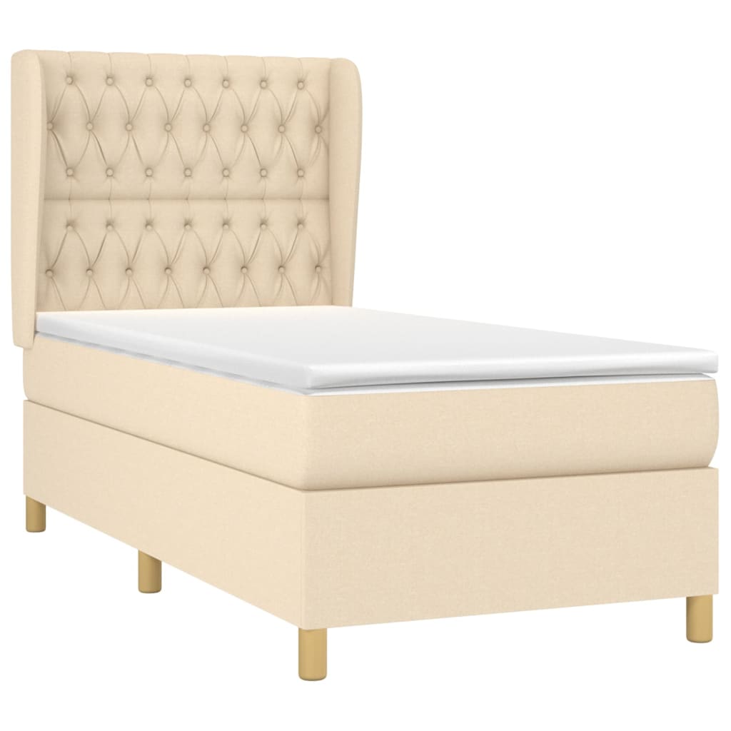 vidaXL Boxspring met matras stof crèmekleurig 100x200 cm afbeelding