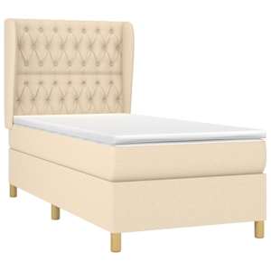 Box spring postel s matrací krémová 100 x 200 cm textil - obrázek 3