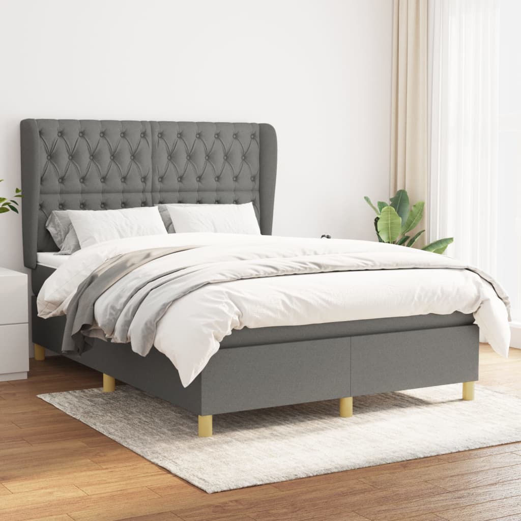 sötétszürke szövet rugós ágy matraccal 140 x 190 cm