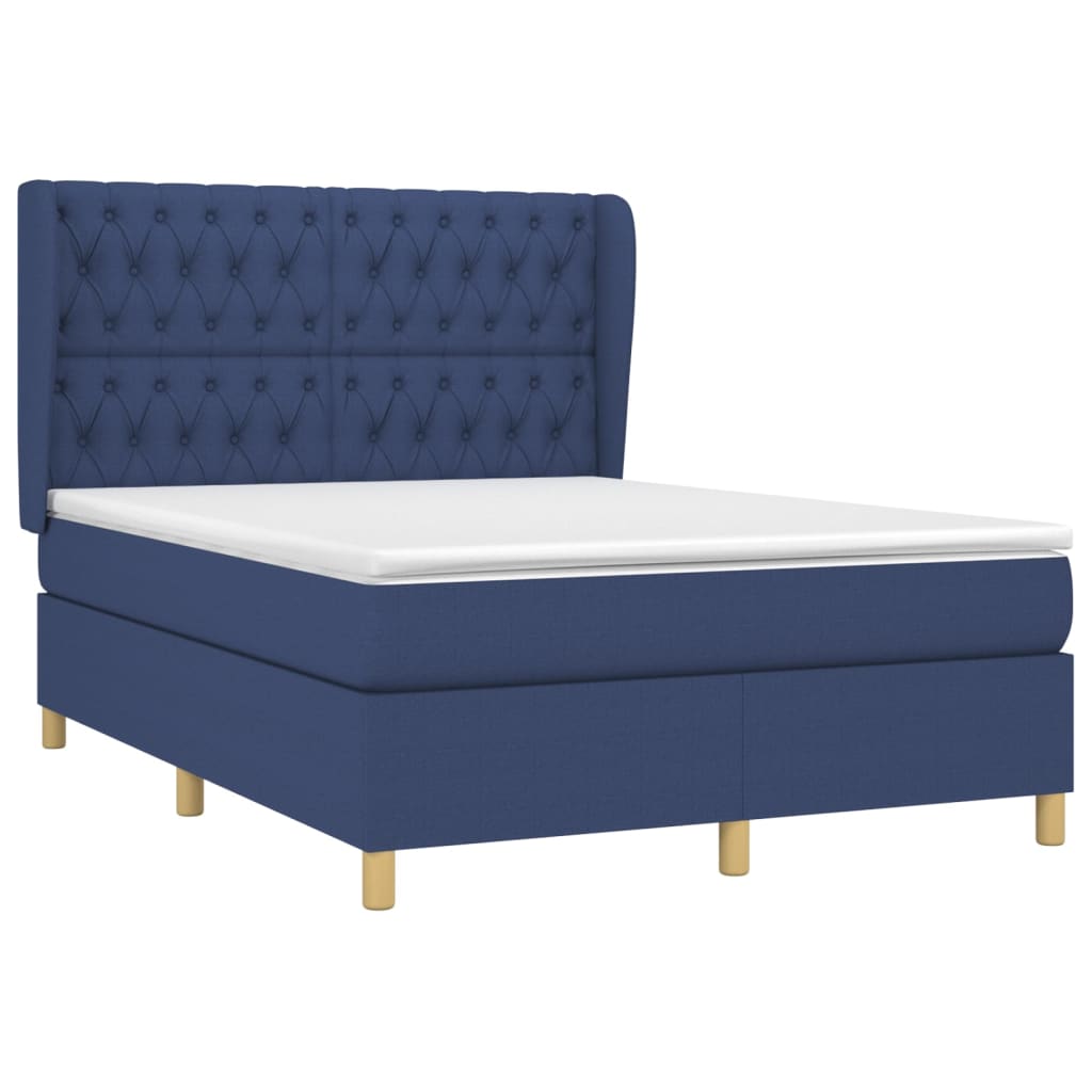 vidaXL Boxspring met matras stof blauw 140x200 cm afbeelding