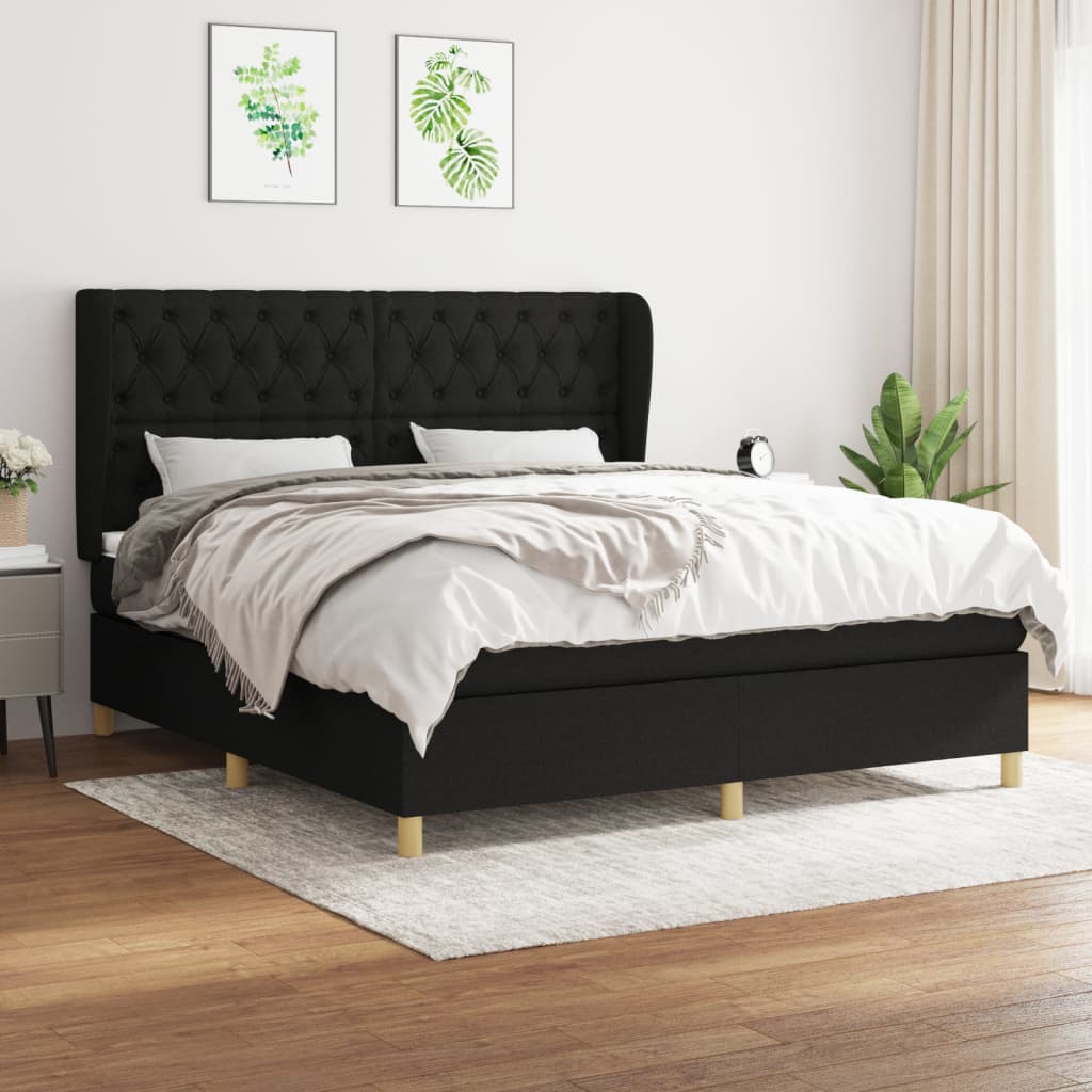 vidaXL Boxspringbett mit Matratze Schwarz 160x200 cm Stoff