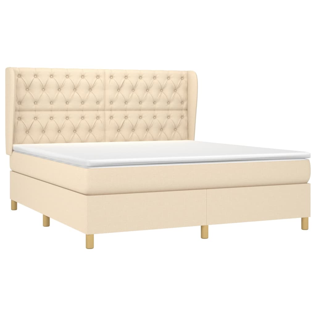 vidaXL Boxspring met matras stof crèmekleurig 160x200 cm afbeelding