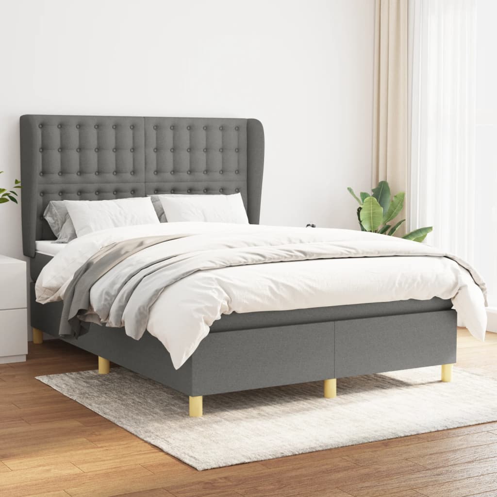 vidaXL Pat box spring cu saltea, gri închis, 140×190 cm, textil