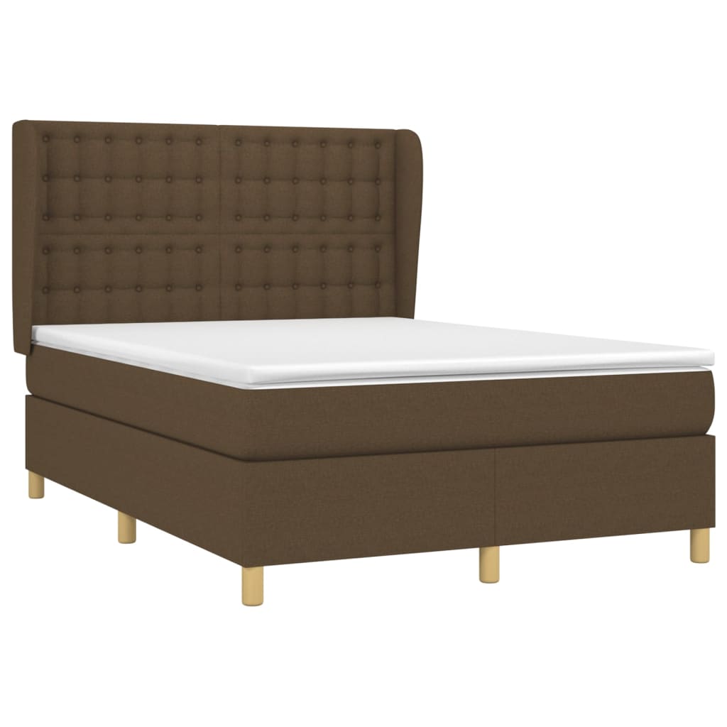 vidaXL Boxspring met matras stof donkerbruin 140x190 cm afbeelding