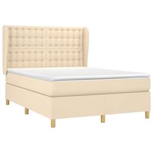 vidaXL Cama com molas/colch&atilde;o 140x190 cm tecido cor creme