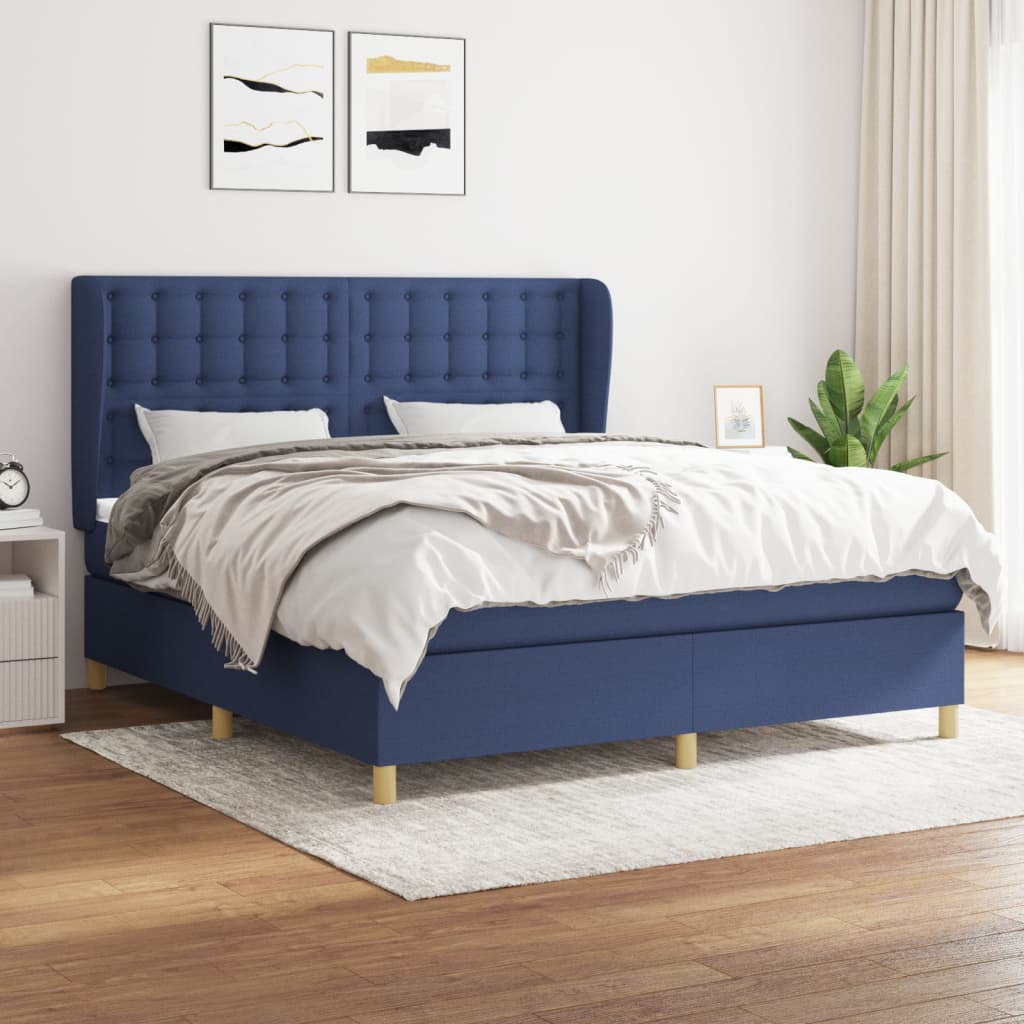 vidaXL Boxspringbett mit Matratze Blau 160x200 cm Stoff