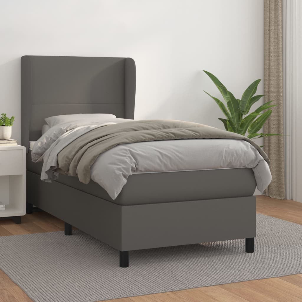 vidaXL Pat box spring cu saltea, gri, 80x200 cm, piele ecologică