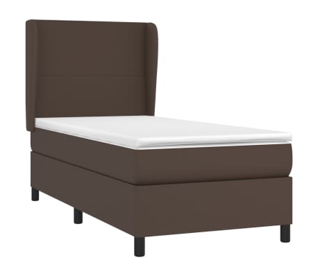 vidaXL Cama com molas/colchão 90x200 cm couro artificial castanho