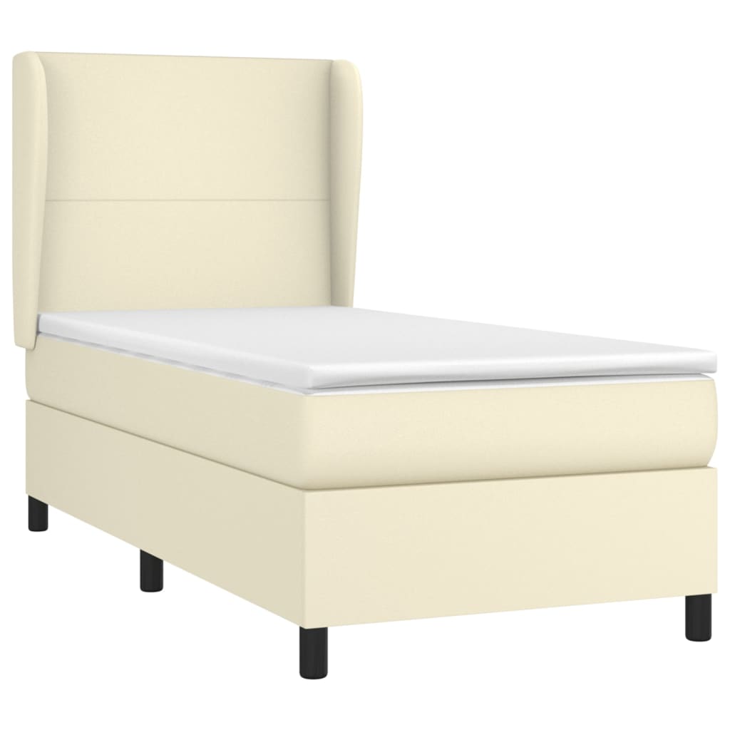 vidaXL atsperu gulta ar matraci, krēmkrāsas, 100x200 cm, mākslīgā āda