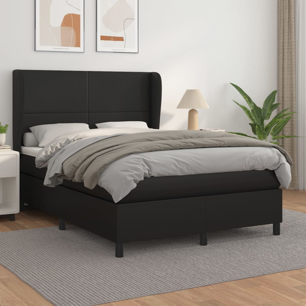 vidaXL Pat box spring cu saltea, negru, 140x190 cm, piele ecologică