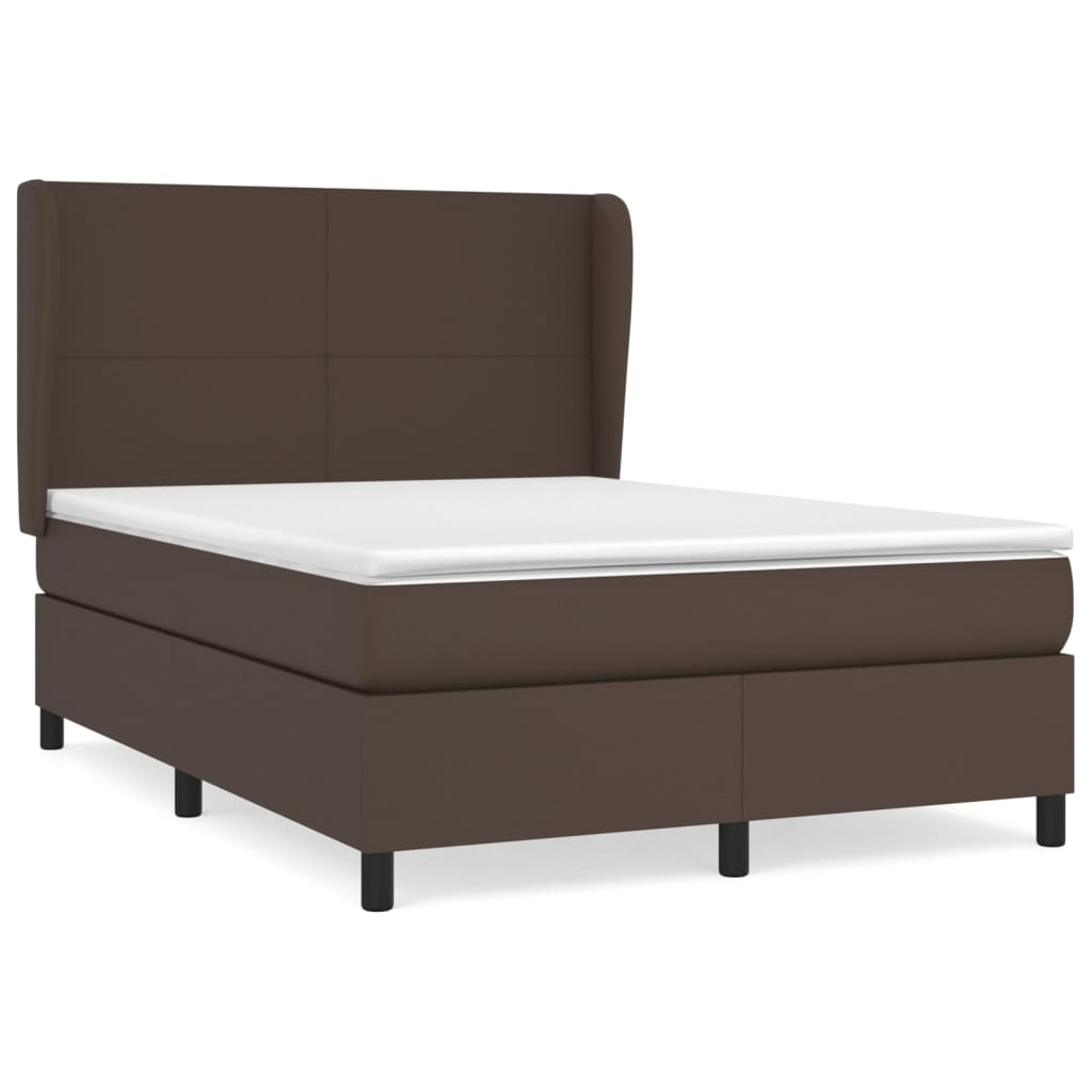 Pat box spring cu saltea, maro, 140x190 cm, piele ecologică