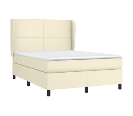 vidaXL Lova su spyruoklėmis/čiužiniu, kreminė, 140x200cm, dirbtinė oda