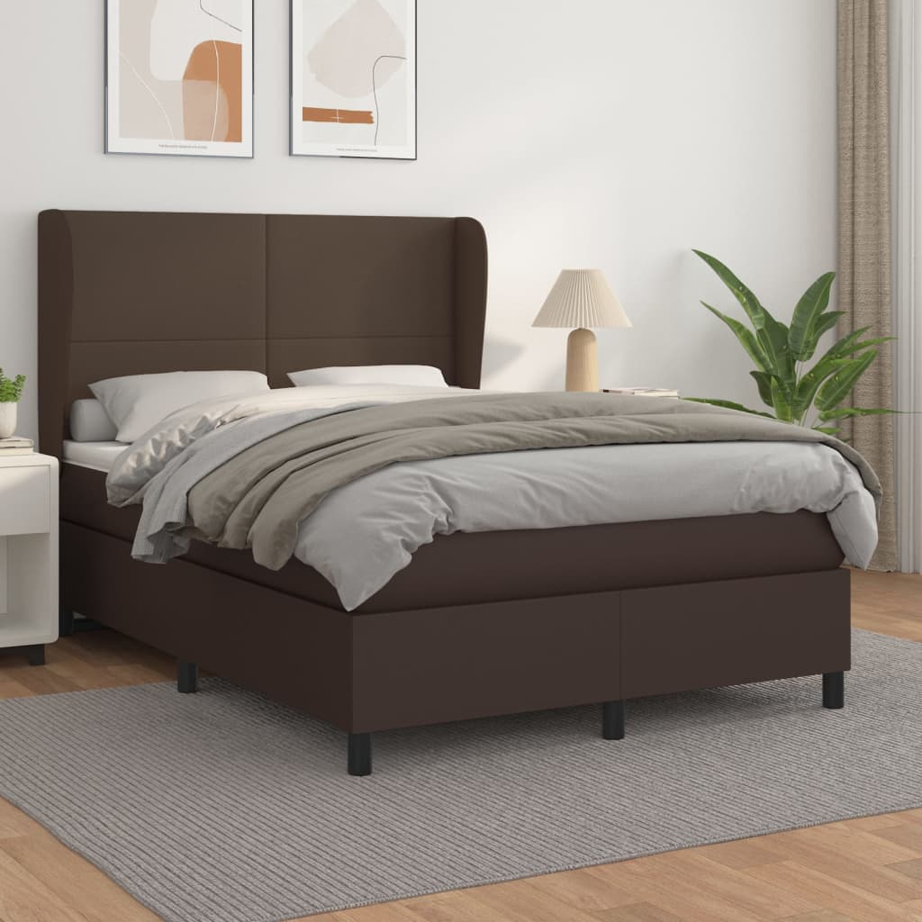 Box spring postel s matrací hnědá 140x200 cm umělá kůže