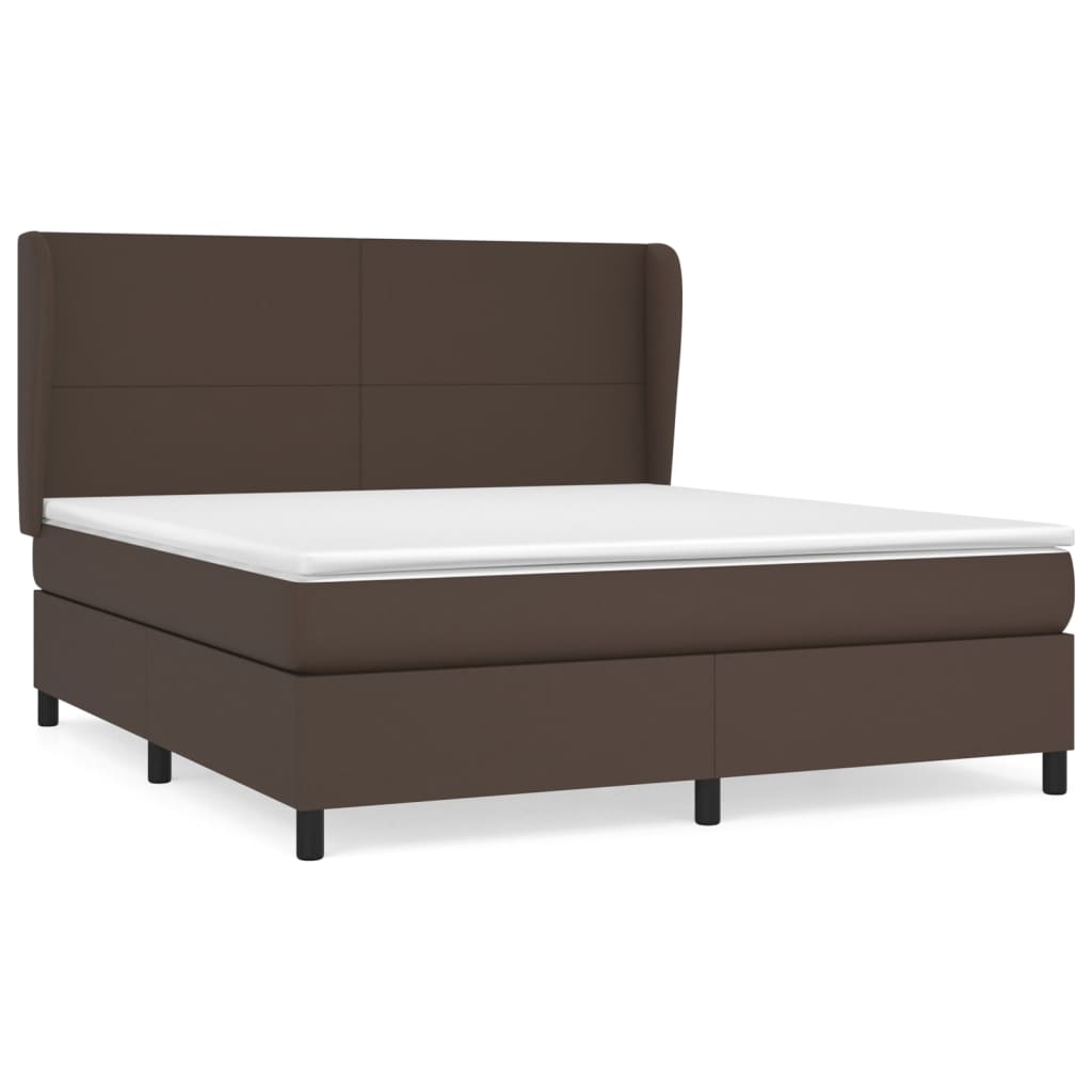 Pat box spring cu saltea, maro, 160x200 cm, piele ecologică
