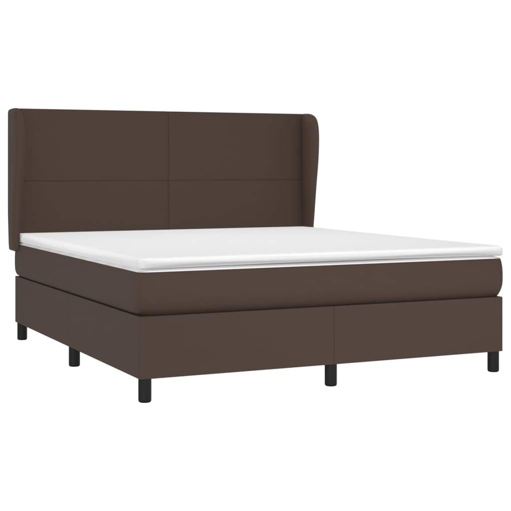Pat box spring cu saltea, maro, 160x200 cm, piele ecologică