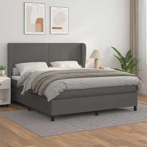 Box spring postel s matrací šedá 160x200 cm umělá kůže - obrázek 1
