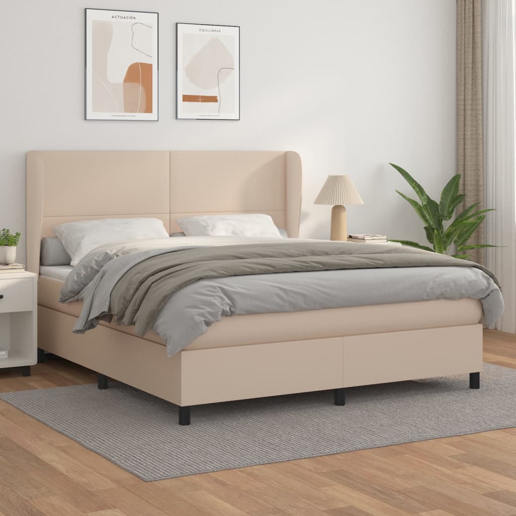 vidaXL Pat box spring cu saltea, cappuccino, 160x200cm piele ecologică