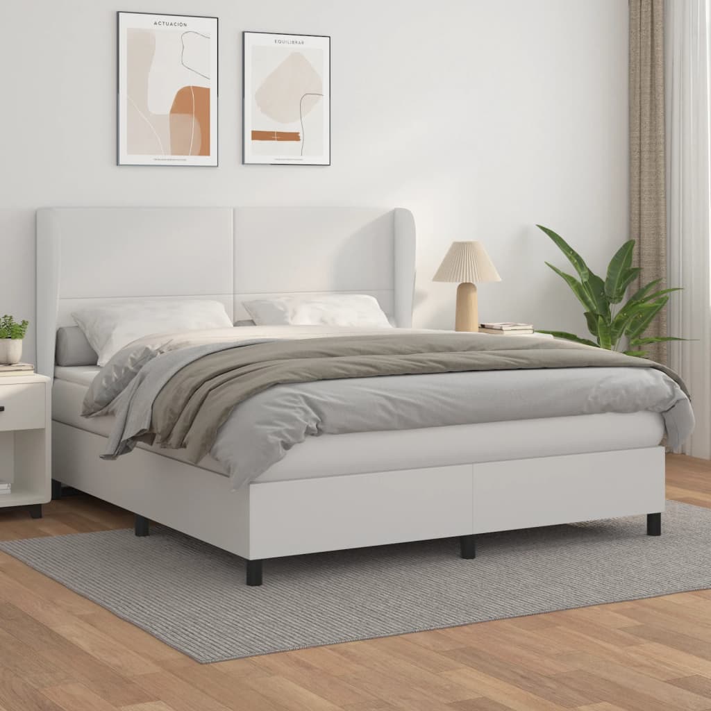 Boxspringbett mit Matratze Weiß 180×200 cm Kunstleder