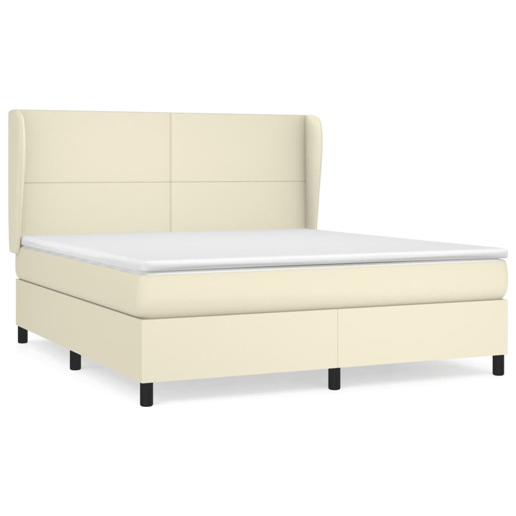vidaXL Boxspring met matras kunstleer crèmekleurig 180x200 cm