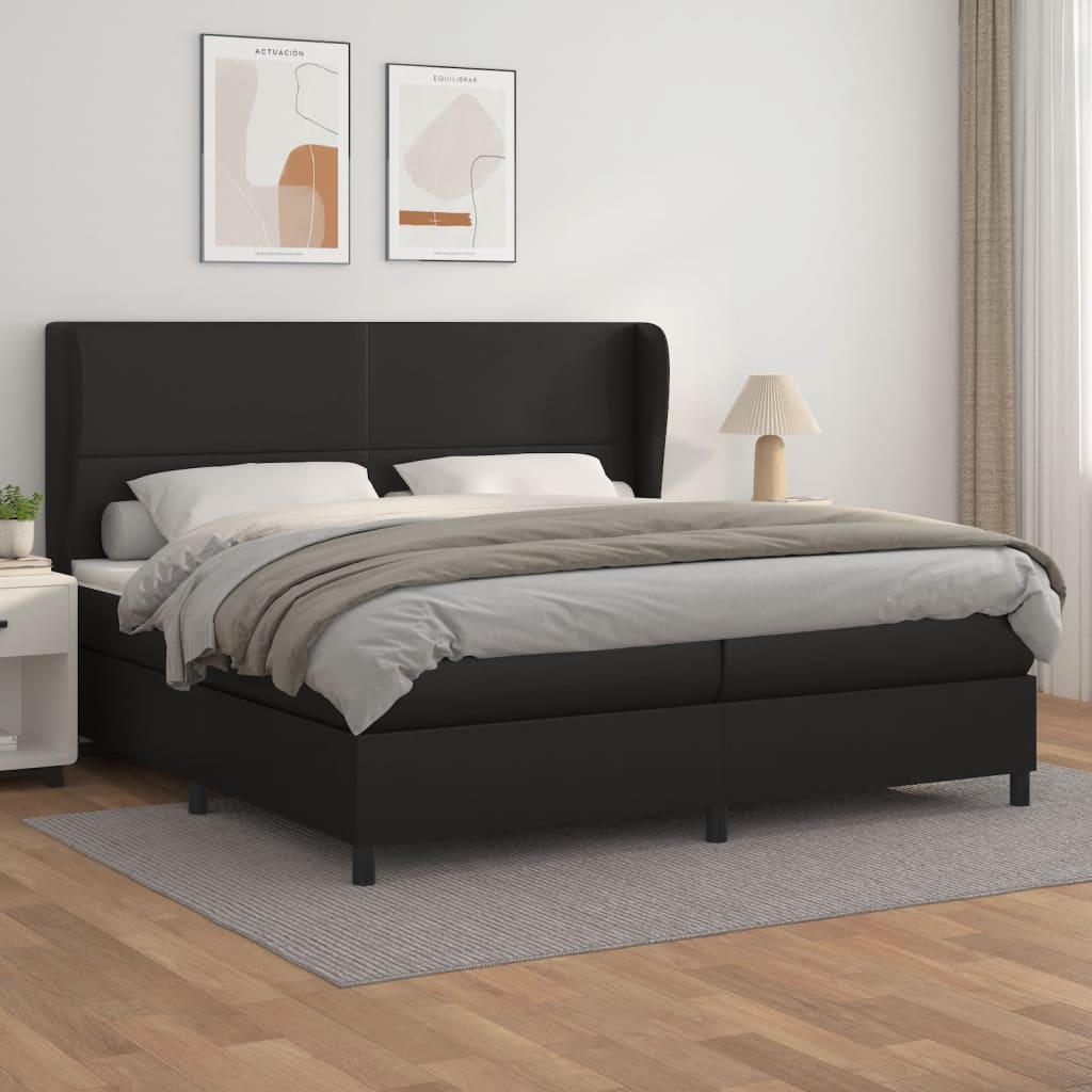 vidaXL Pat box spring cu saltea, negru, 200x200 cm, piele ecologică