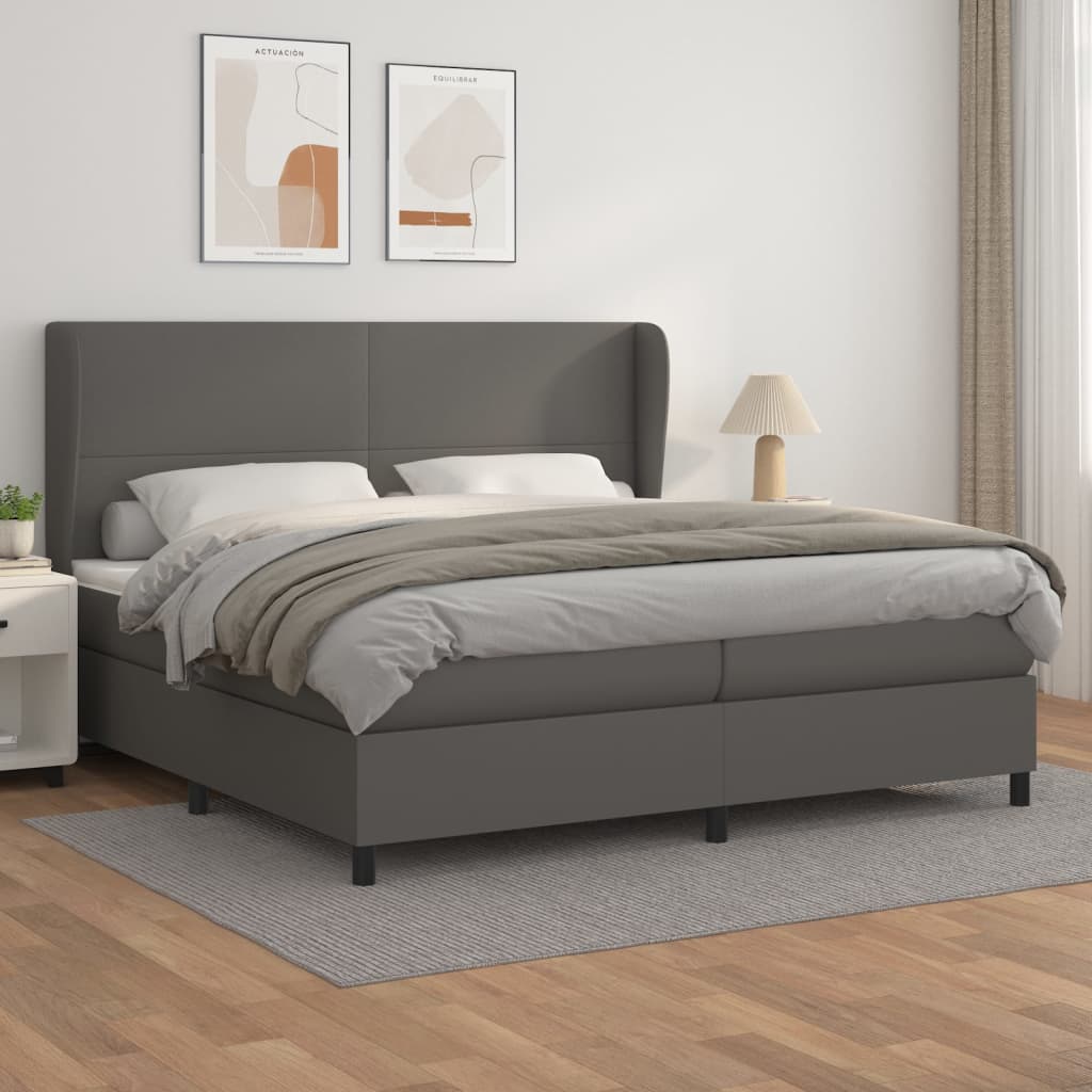 vidaXL Pat box spring cu saltea, gri, 200x200 cm, piele ecologică