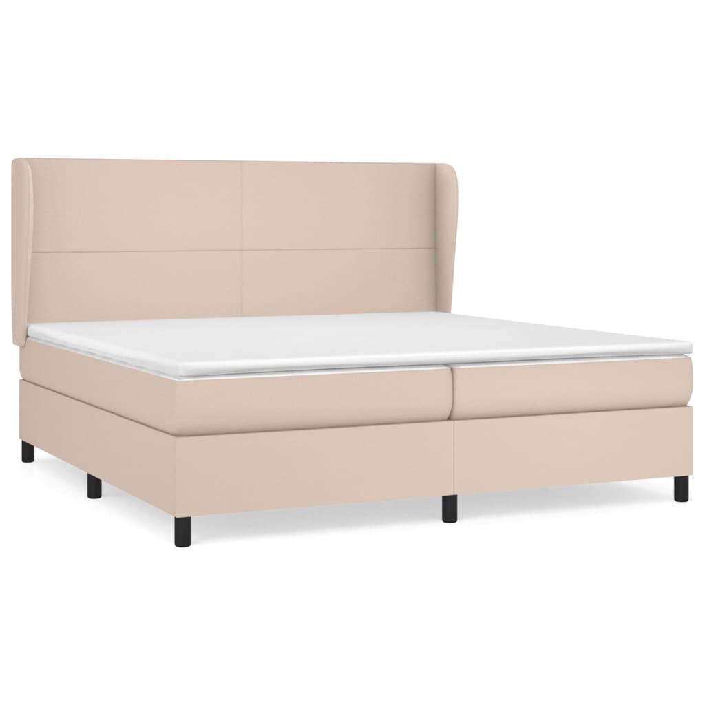 vidaXL Box spring postelja z vzmetnico kapučino 200x200 cm um. usnje