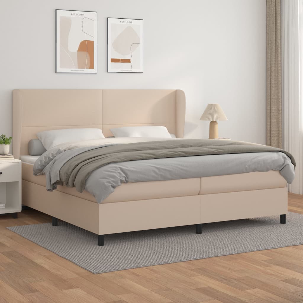 vidaXL Pat continental cu saltea, cappuccino, 200x200 cm, piele eco