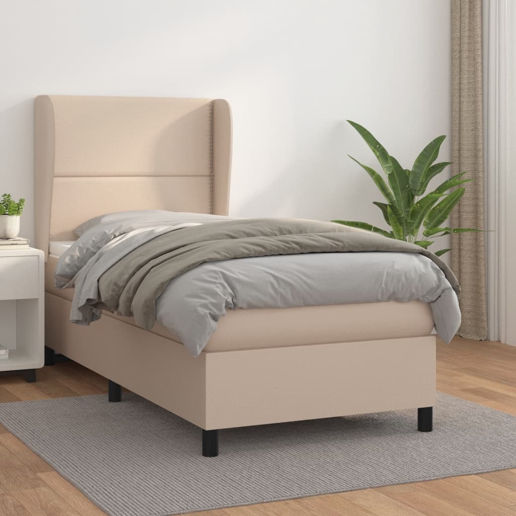 vidaXL Pat box spring cu saltea, cappuccino, 80x200 cm piele ecologică