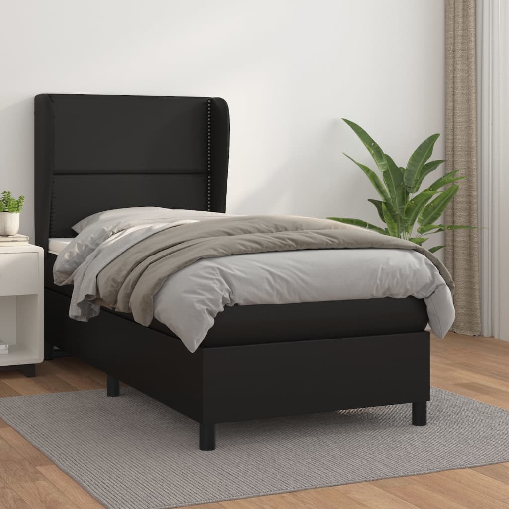 vidaXL Pat box spring cu saltea, negru, 90x190 cm, piele ecologică