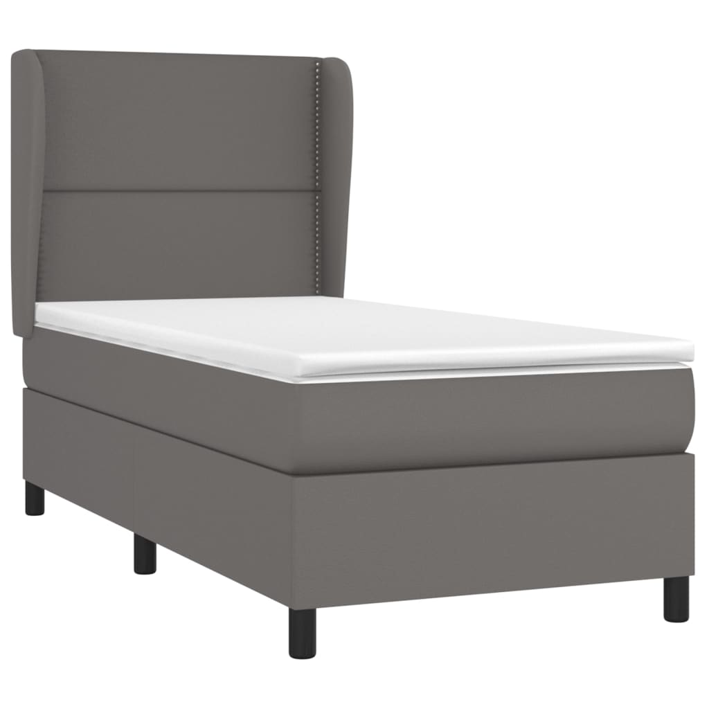 szürke műbőr rugós ágy matraccal 90x190 cm