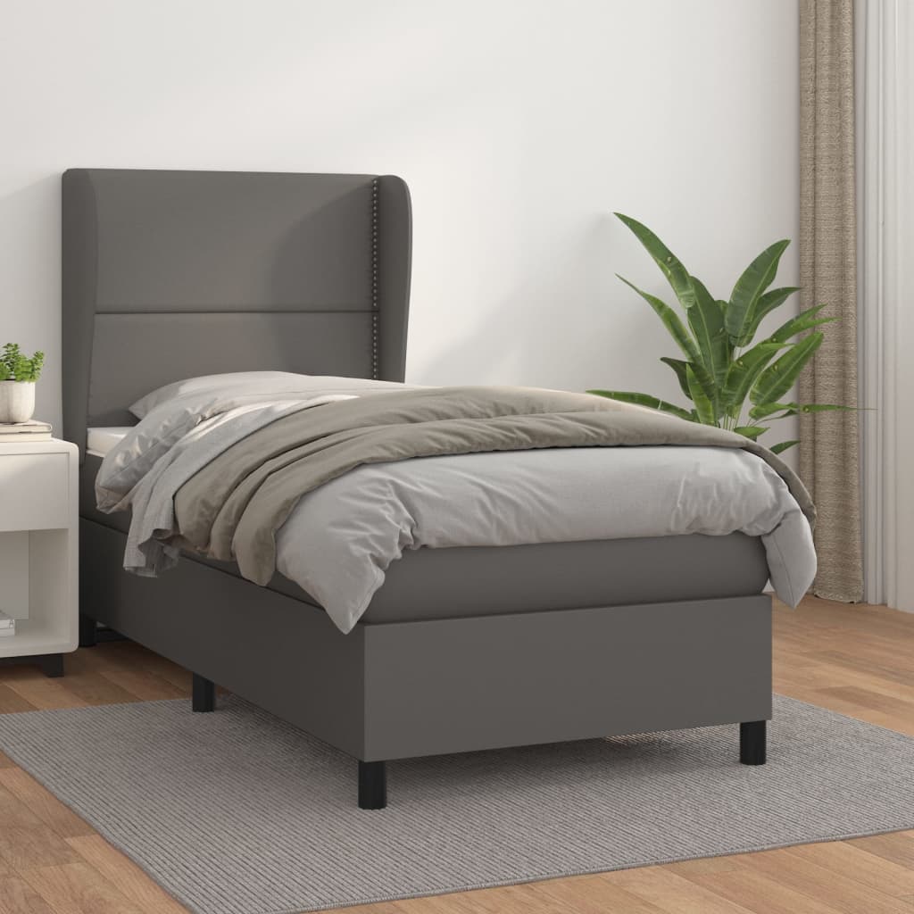 Box spring postel s matrací šedá 90x190 cm umělá kůže