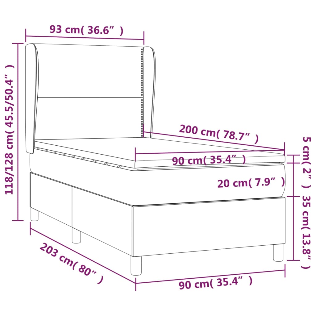 Pat box spring cu saltea, negru, 90x200 cm, piele ecologică