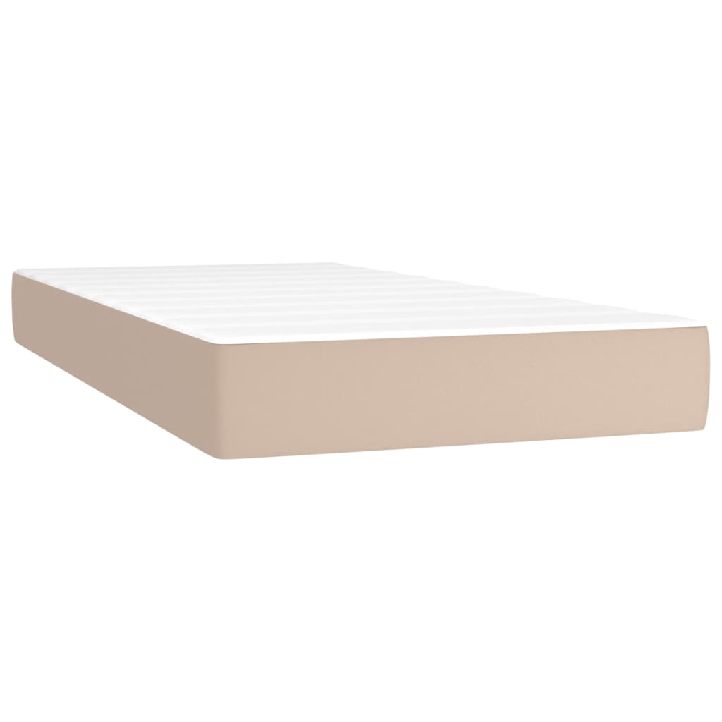 Pat box spring cu saltea, cappuccino, 90x200 cm piele ecologică