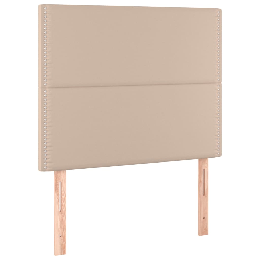 Pat box spring cu saltea, cappuccino, 90x200 cm piele ecologică