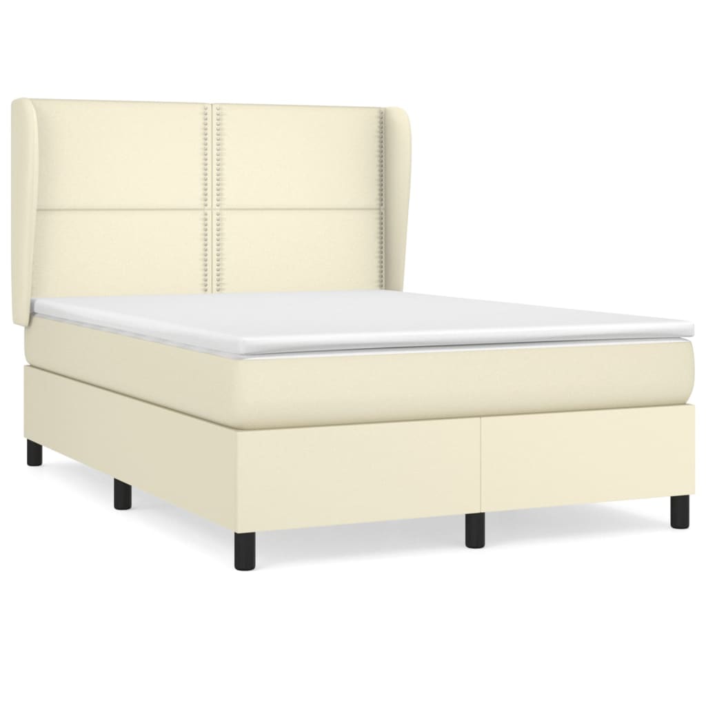 Боксспринг легло с матрак, кремаво,140x190 см, изкуствена кожа