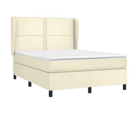 vidaXL Lova su spyruoklėmis/čiužiniu, kreminė, 140x190cm, dirbtinė oda