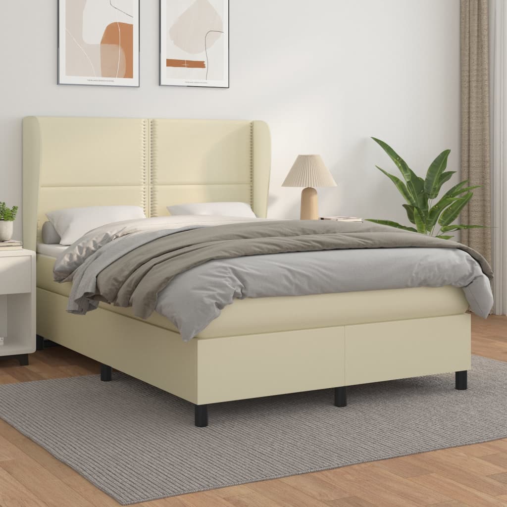 vidaXL Box spring postel s matrací krémová 140x190 cm umělá kůže