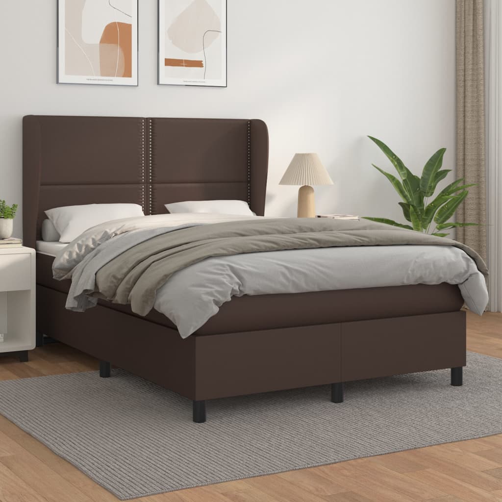 Box spring postel s matrací hnědá 140x190 cm umělá kůže