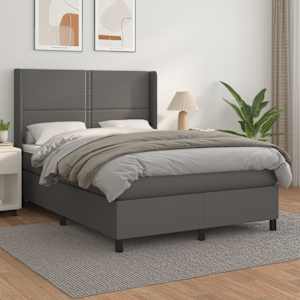 Box spring postel s matrací šedá 140 x 190 cm umělá kůže - obrázek 1
