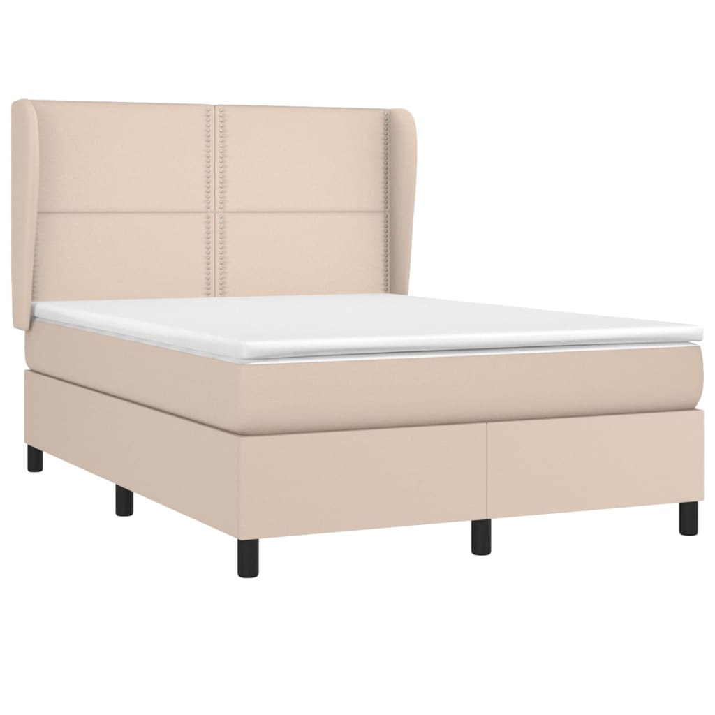 vidaXL Boxspring met matras kunstleer cappuccinokleurig 140x190 cm afbeelding