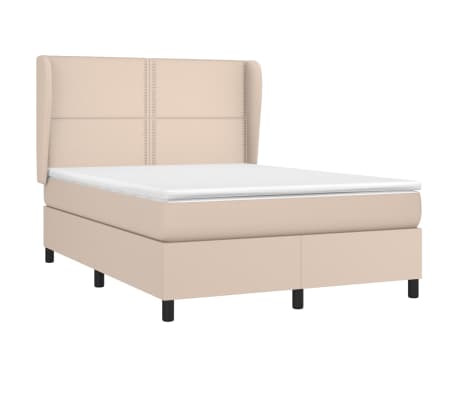 vidaXL Pat box spring cu saltea, cappuccino, 140x190cm piele ecologică