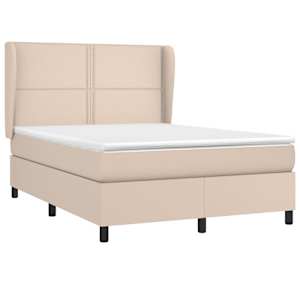vidaXL Pat box spring cu saltea, cappuccino, 140x190cm piele ecologică