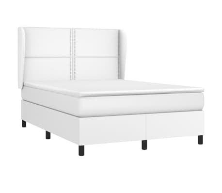 vidaXL Pat box spring cu saltea, alb, 140x200 cm, piele ecologică
