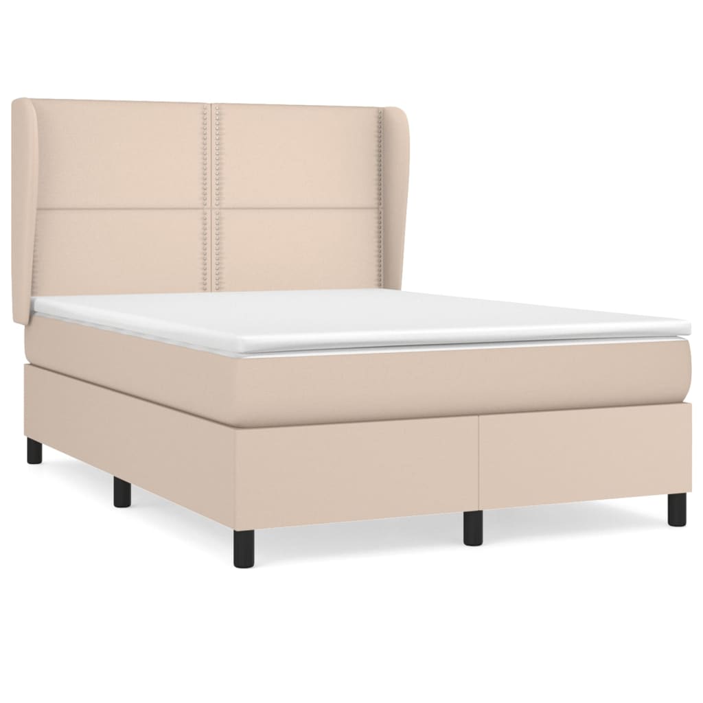 Box spring postelja z vzmetnico kapučino 140x200cm umetno usnje