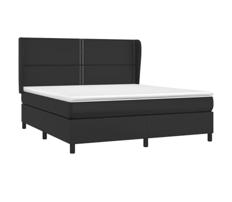 vidaXL Pat box spring cu saltea, negru, 160x200 cm, piele ecologică